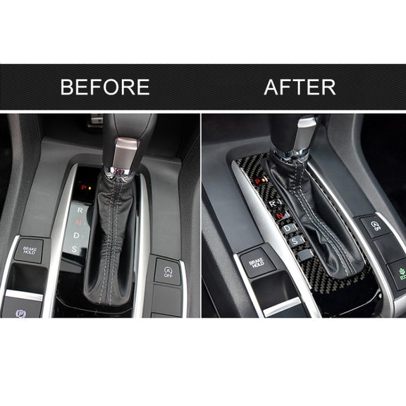 Car Carbon Fiber Gear Position Button Frame Decorative Sticker for Honda Tenth Generation Civic 2016-2019, Left Drive