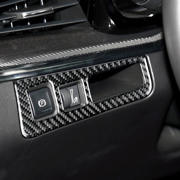 Car Carbon Fiber Headlight Switch Frame Decorative Sticker for Cadillac XT5 2016-2017, High Version, Left Drive