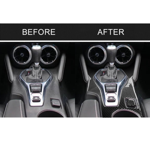 2 in 1 Car Carbon Fiber Central Control Gear Outer Frame Decorative Sticker for Chevrolet Camaro 2017-2019