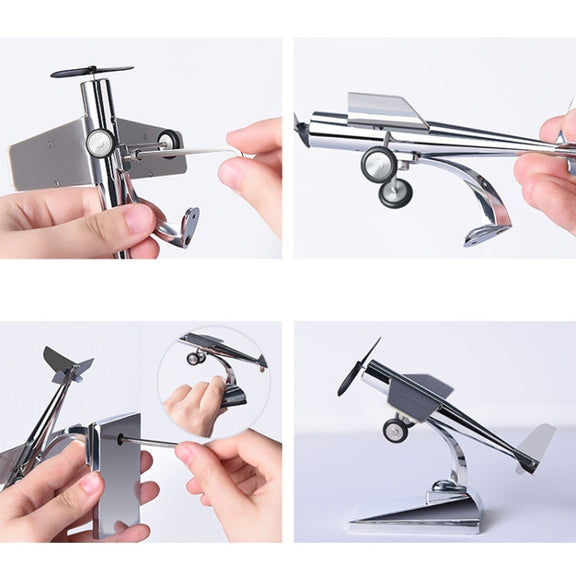 Car Interior Decoration Accessories Aircraft Model Ornaments Propeller Rotating Solar Energy Ornament (Silver)