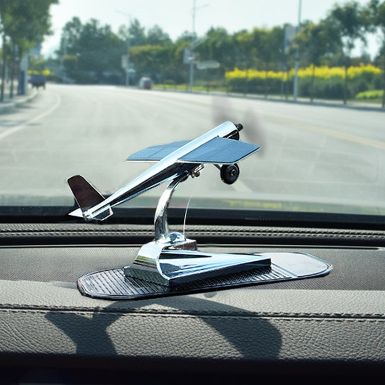 Car Interior Decoration Accessories Aircraft Model Ornaments Propeller Rotating Solar Energy Ornament (Silver)