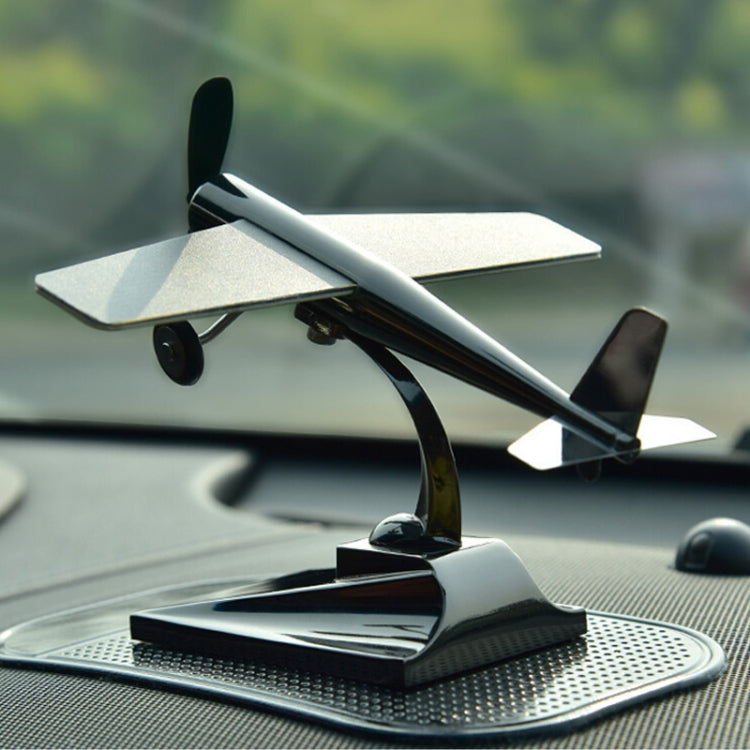 Car Interior Decoration Accessories Aircraft Model Ornaments Propeller Rotating Solar Energy Ornament (Silver)
