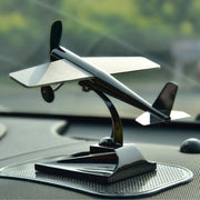 Car Interior Decoration Accessories Aircraft Model Ornaments Propeller Rotating Solar Energy Ornament (Silver)