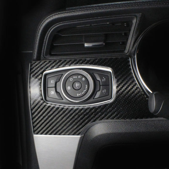 Car Carbon Fiber Headlight Switch Panel Decorative Sticker for Ford Mustang 2015-2020, Left-hand Drive