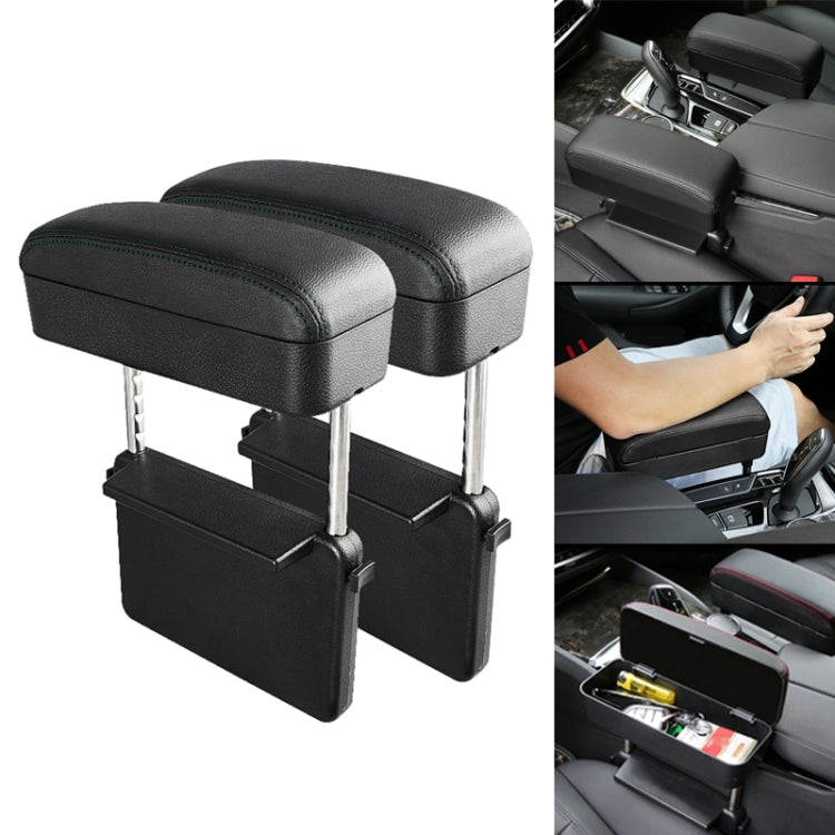 2 PCS Universal Car PU Leather Wrapped Armrest Box Cushion Car Armrest Box Mat with Storage Box (Black)