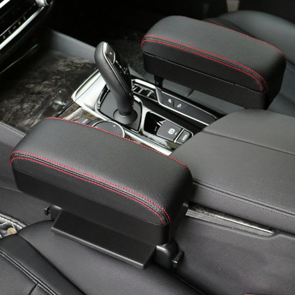 2 PCS Universal Car PU Leather Wrapped Armrest Box Cushion Car Armrest Box Mat with Storage Box (Black Red)