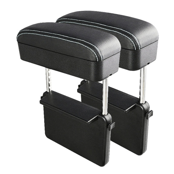 2 PCS Universal Car PU Leather Wrapped Armrest Box Cushion Car Armrest Box Mat with Storage Box (Black White)