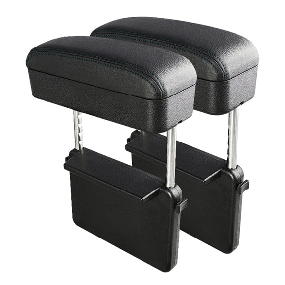 2 PCS Universal Car PU Leather Wrapped Armrest Box Cushion Car Armrest Box Mat with Storage Box (Black)