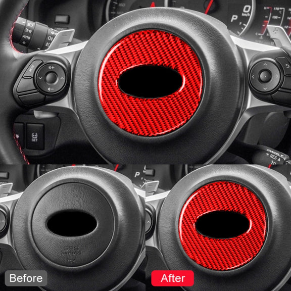 Car Carbon Fiber Steering Wheel Decorative Sticker for Subaru Forester 2016-2018, Left and Right Drive Universal (Red)