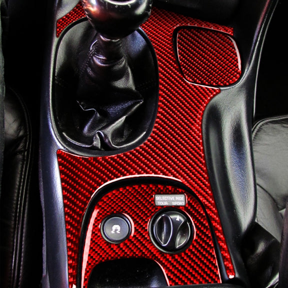 3 in 1 Carbon Fiber Car Gear Panel Sticker Kits B for Chevrolet Corvette C5 1998-2004, Left Drive (Red)