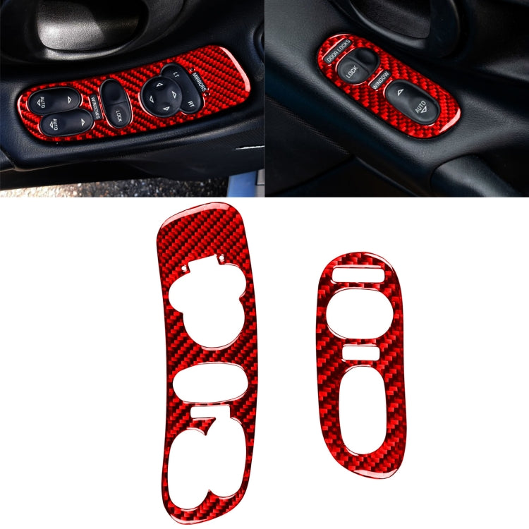 2 in 1 Car Carbon Fiber Door Control Panel  Sticker Set B for Chevrolet Corvette C5 1998-2004, Left Drive(Red)
