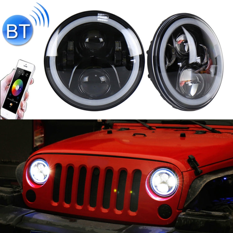 2 PCS 7 inch DC12V 6000K-6500K 50W Car LED Headlight Lamp Beads for Jeep Wrangler / Harley, Support APP + Bluetooth Control(Black)