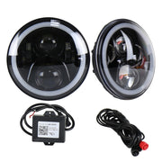 2 PCS 7 inch DC12V 6000K-6500K 50W Car LED Headlight Lamp Beads for Jeep Wrangler / Harley, Support APP + Bluetooth Control(Black)
