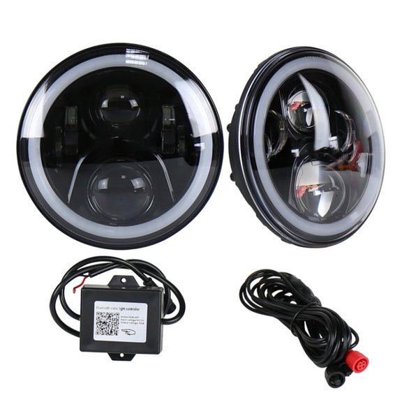 2 PCS 7 inch DC12V 6000K-6500K 50W Car LED Headlight Lamp Beads for Jeep Wrangler / Harley, Support APP + Bluetooth Control(Black)