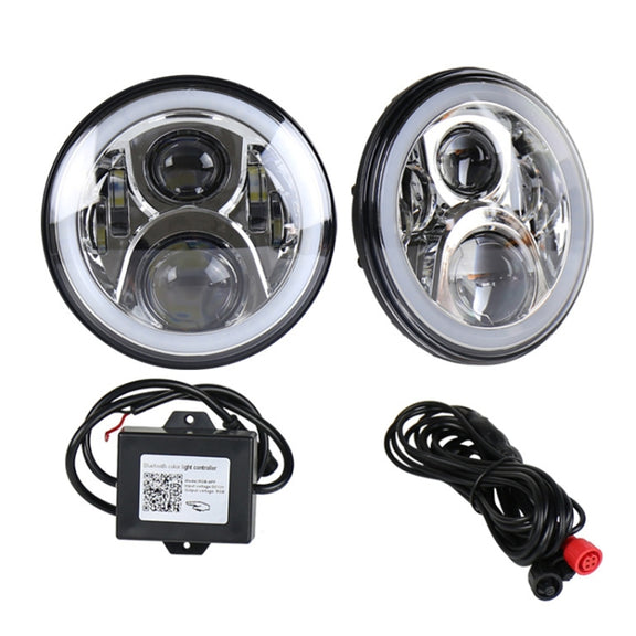 2 PCS 7 inch DC12V 6000K-6500K 50W Car LED Headlight Lamp Beads for Jeep Wrangler / Harley, Support APP + Bluetooth Control(Silver)