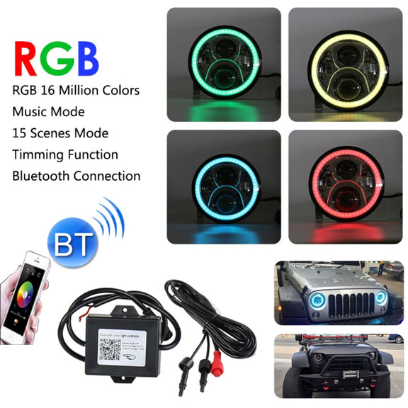 2 PCS 7 inch DC12V 6000K-6500K 50W Car LED Headlight Lamp Beads for Jeep Wrangler / Harley, Support APP + Bluetooth Control(Silver)