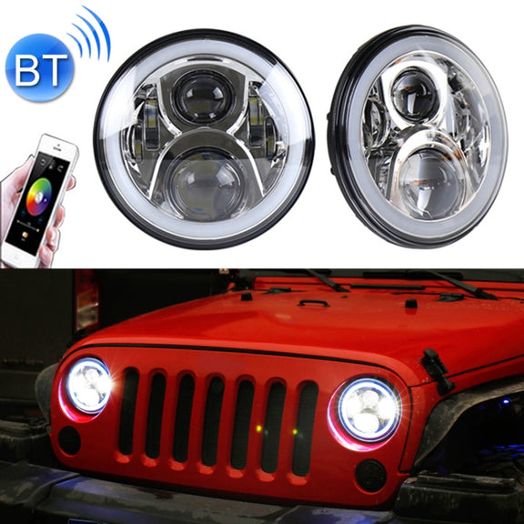 2 PCS 7 inch DC12V 6000K-6500K 50W Car LED Headlight Lamp Beads for Jeep Wrangler / Harley, Support APP + Bluetooth Control(Silver)