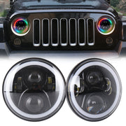 2 PCS 7 inch DC12V 6000K-6500K 50W Car LED Headlight Lamp Beads for Jeep Wrangler / Harley, Support APP + Bluetooth Control(Black)