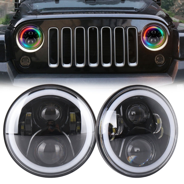2 PCS 7 inch DC12V 6000K-6500K 50W Car LED Headlight Lamp Beads for Jeep Wrangler / Harley, Support APP + Bluetooth Control(Black)