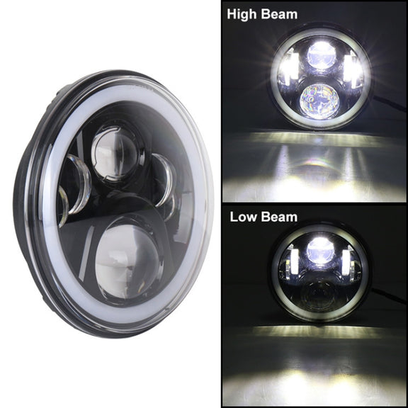 2 PCS 7 inch DC12V 6000K-6500K 50W Car LED Headlight Lamp Beads for Jeep Wrangler / Harley, Support APP + Bluetooth Control(Black)