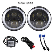 2 PCS 7 inch DC12V 6000K-6500K 50W Car LED Headlight Lamp Beads for Jeep Wrangler / Harley, Support APP + Bluetooth Control(Black)