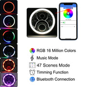 2 PCS 7 inch DC12V 6000K-6500K 50W Car LED Headlight Lamp Beads for Jeep Wrangler / Harley, Support APP + Bluetooth Control(Black)