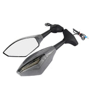 Motorcycle Modified Rear View Mirror Set with Light for Kawasaki (Carbon Fiber Black)