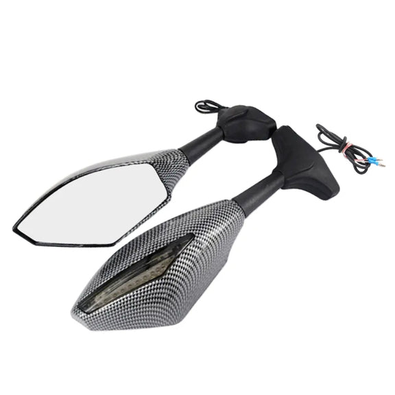 Motorcycle Modified Rear View Mirror Set with Light for Kawasaki (Carbon Fiber Black)