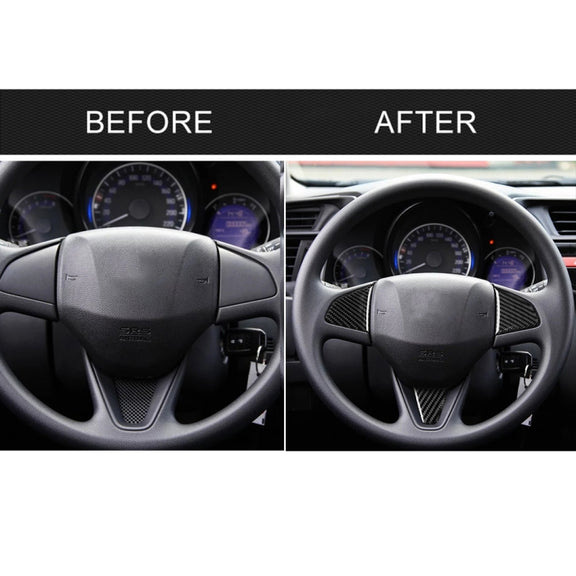 3 in 1 Car Carbon Fiber Steering Wheel Button Decorative Sticker for Honda Fit, Left and Right Drive Universal