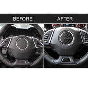 2 in 1 Car Carbon Fiber Steering Wheel Button Decorative Sticker for Chevrolet Camaro 2017-2019, Left and Right Drive Universal