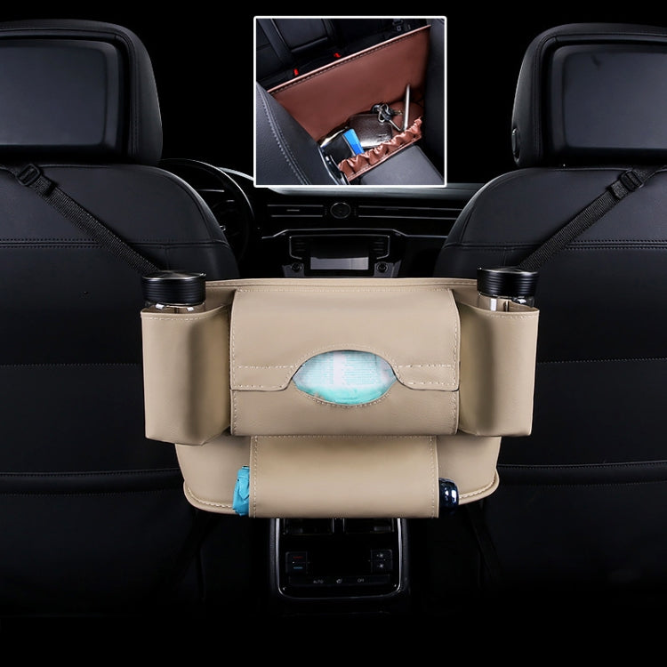 Car Front Seat Hanging Bag Paper Towel / Water Cup Storage Bag(Beige)