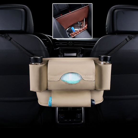 Car Front Seat Hanging Bag Paper Towel / Water Cup Storage Bag(Beige)