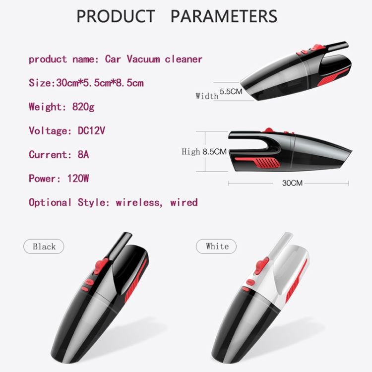 Car Wired Portable 120W Handheld Powerful Vacuum Cleaner with LED Light Cable Length: 5m(White)