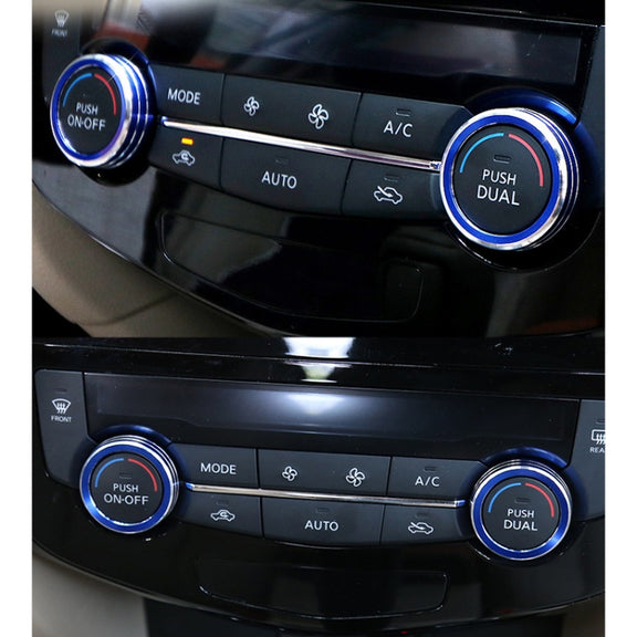 2 PCS Car Metal Air Conditioner Knob Case for Nissan X-TRAIL (Blue)
