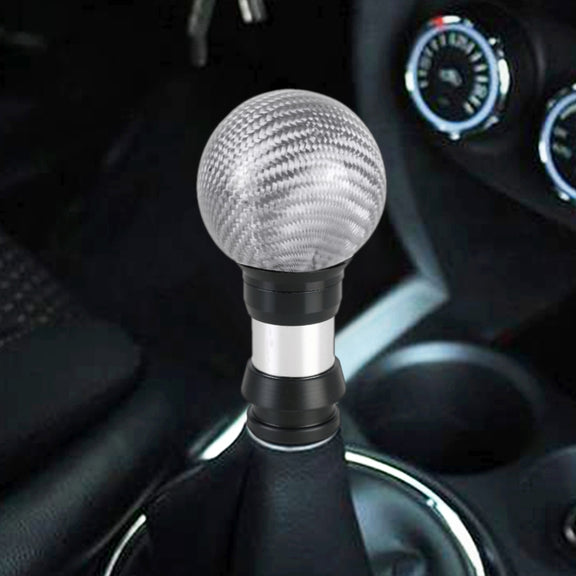 Universal Car Pressable Telescopic Carbon Fiber Gear Head Gear Shift Knob, Length: 9.5cm (Silver)