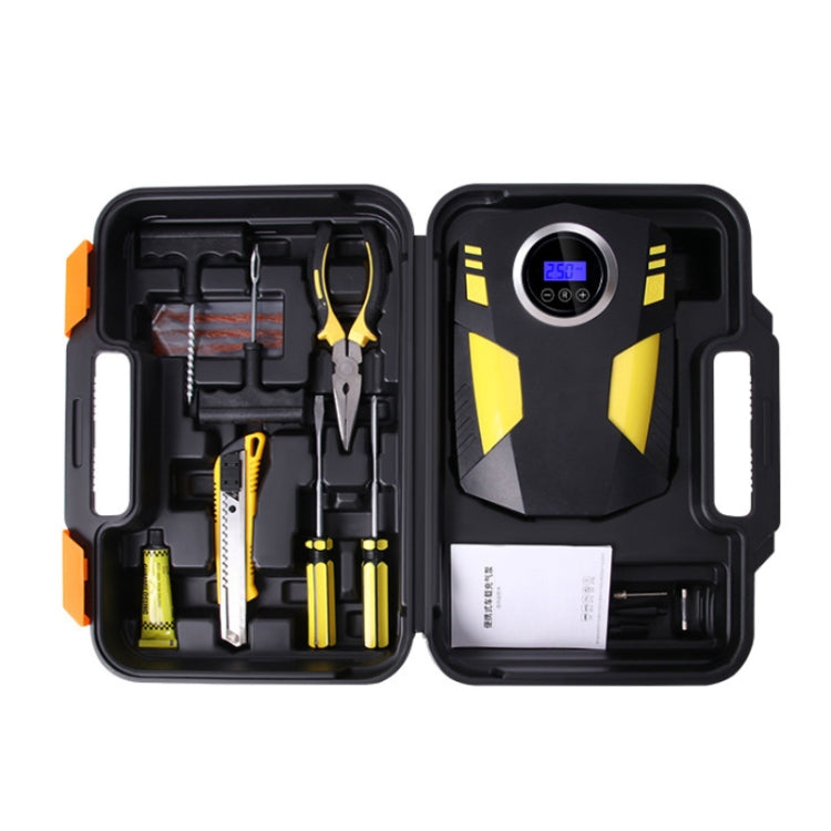 Car 12V Portable Inflatable Cylinder Pedal Digital Display Air Pump with Light & Tool Box