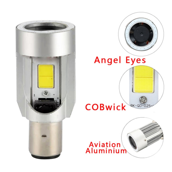 BA20D DC12-80V / 20W / 6000K / 2000LM Motorcycle Headlight with Angel Eyes (Blue)