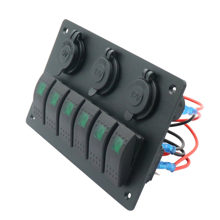 Multi-functional Combination Switch Panel 12V / 24V 6 Way Switches + Dual USB Charger for Car RV Marine Boat (Red Light)