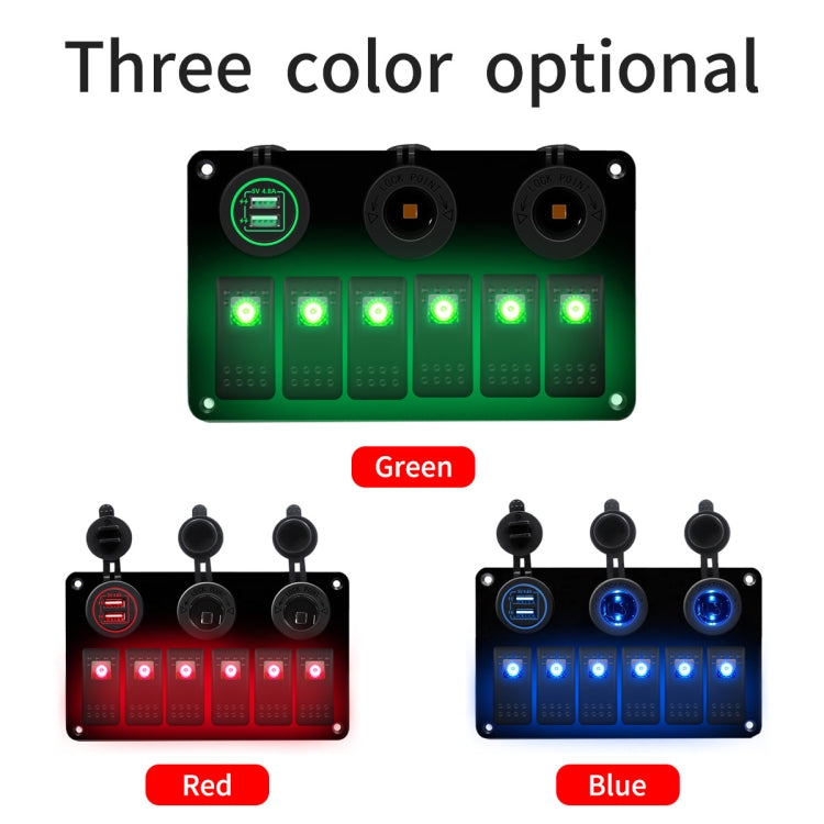 Multi-functional Combination Switch Panel 12V / 24V 6 Way Switches + Dual USB Charger for Car RV Marine Boat (Red Light)