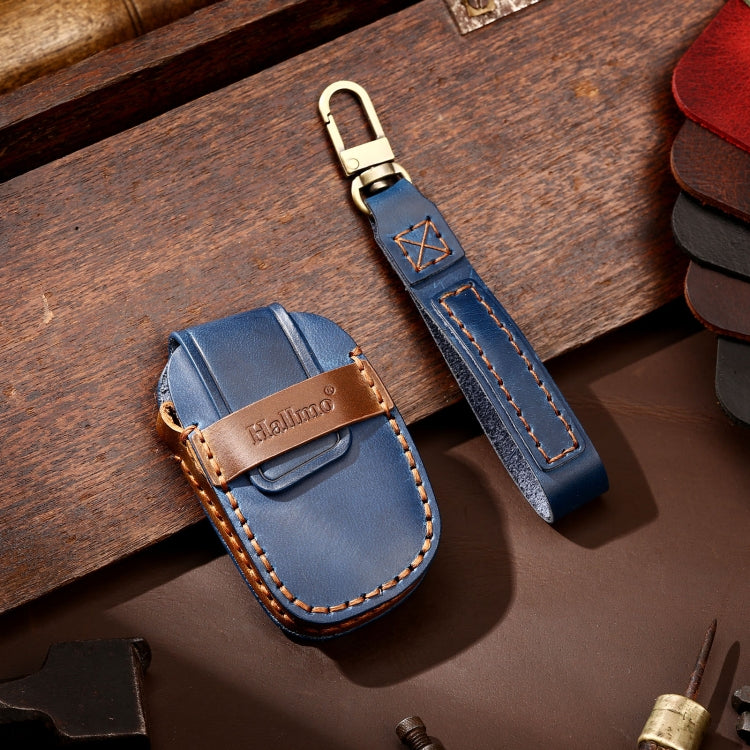 Hallmo Car Cowhide Leather Key Protective Cover Key Case for Hyundai IX35 B Style(Blue)