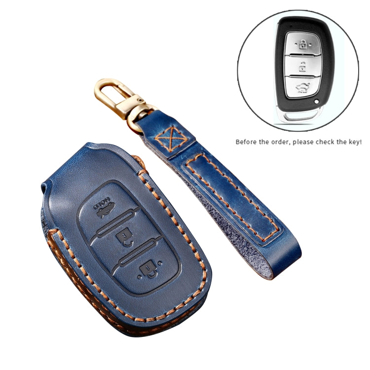 Hallmo Car Cowhide Leather Key Protective Cover Key Case for Hyundai IX35 B Style(Brown)