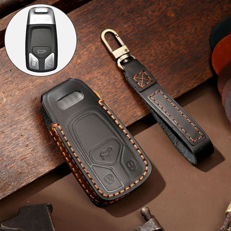 Hallmo Car Cowhide Leather Key Protective Cover Key Case for Audi A6L / A8L / A4 / A7 / A5 A Style(Black)