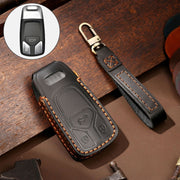 Hallmo Car Cowhide Leather Key Protective Cover Key Case for Audi A6L / A8L / A4 / A7 / A5 A Style(Black)