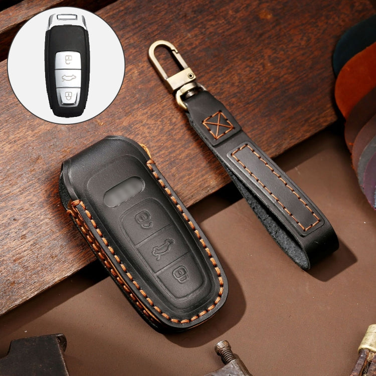 Hallmo Car Cowhide Leather Key Protective Cover Key Case for Audi A6L / A8L / A4 / A7 / A5 C Style(Black)