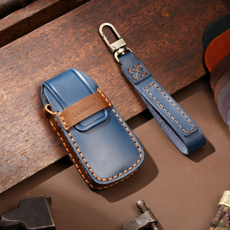 Hallmo Car Cowhide Leather Key Protective Cover Key Case for Audi A6L / A8L / A4 / A7 / A5 C Style(Blue)