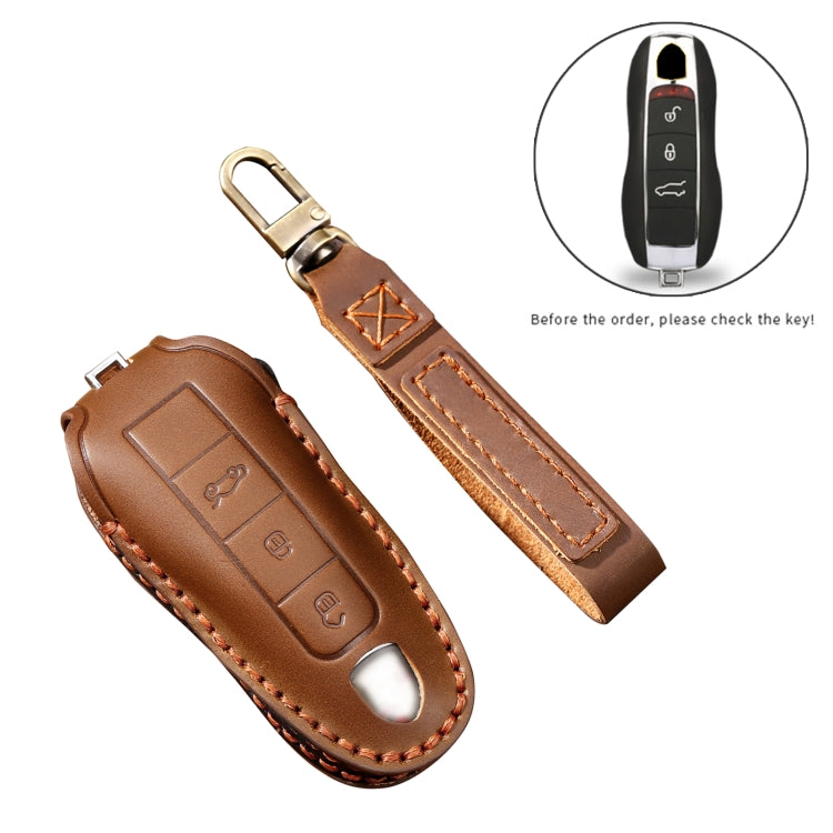 Hallmo Car Cowhide Leather Key Protective Cover Key Case for Porsche Macan 718 2021 A Style(Blue)