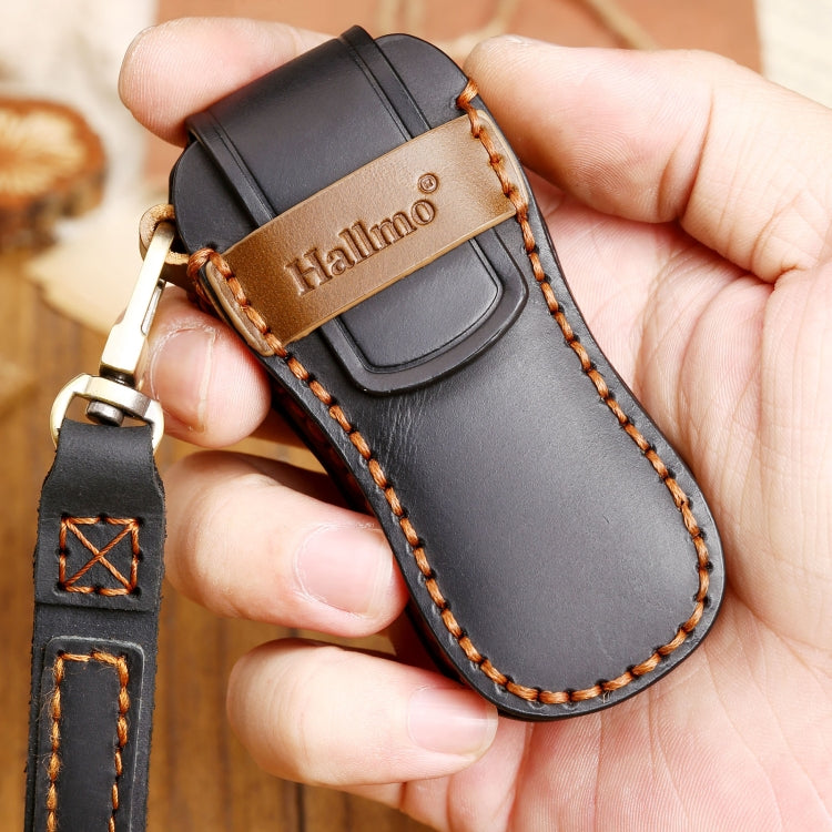 Hallmo Car Cowhide Leather Key Protective Cover Key Case for Porsche Macan 718 2021 A Style(Blue)