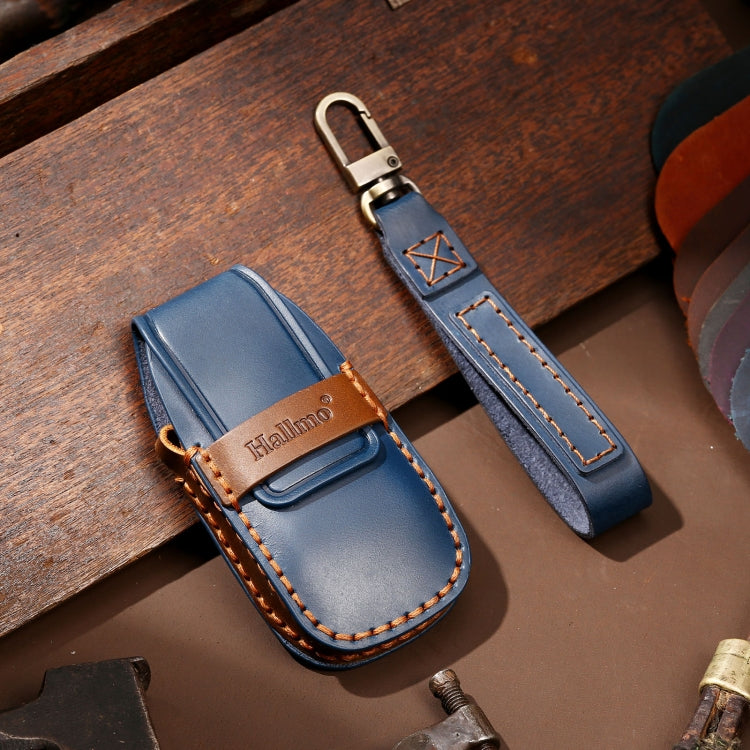 Hallmo Car Cowhide Leather Key Protective Cover Key Case for New Mercedes-Benz E300L(Blue)