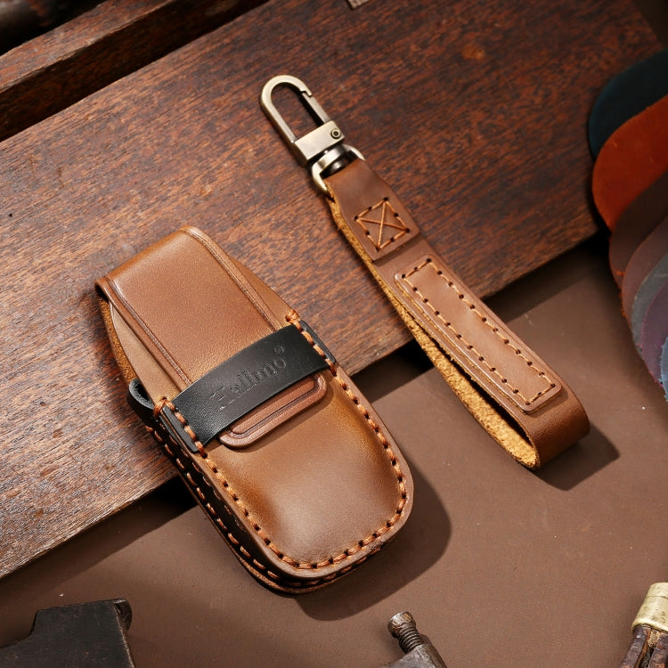 Hallmo Car Cowhide Leather Key Protective Cover Key Case for New Mercedes-Benz E300L(Brown)