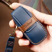 Hallmo Car Cowhide Leather Key Protective Cover Key Case for New Mercedes-Benz E300L(Blue)